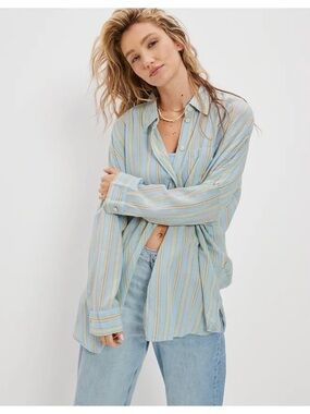 American Eagle Go Big Striped Oversize Shirt Size Small